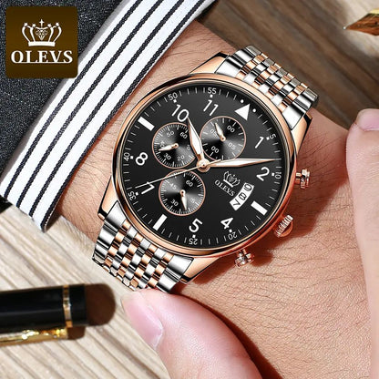 OLEVS 2869 Luxury Chronograph Stainless Steel Business Series Men’s Wristwatch- Silver Black