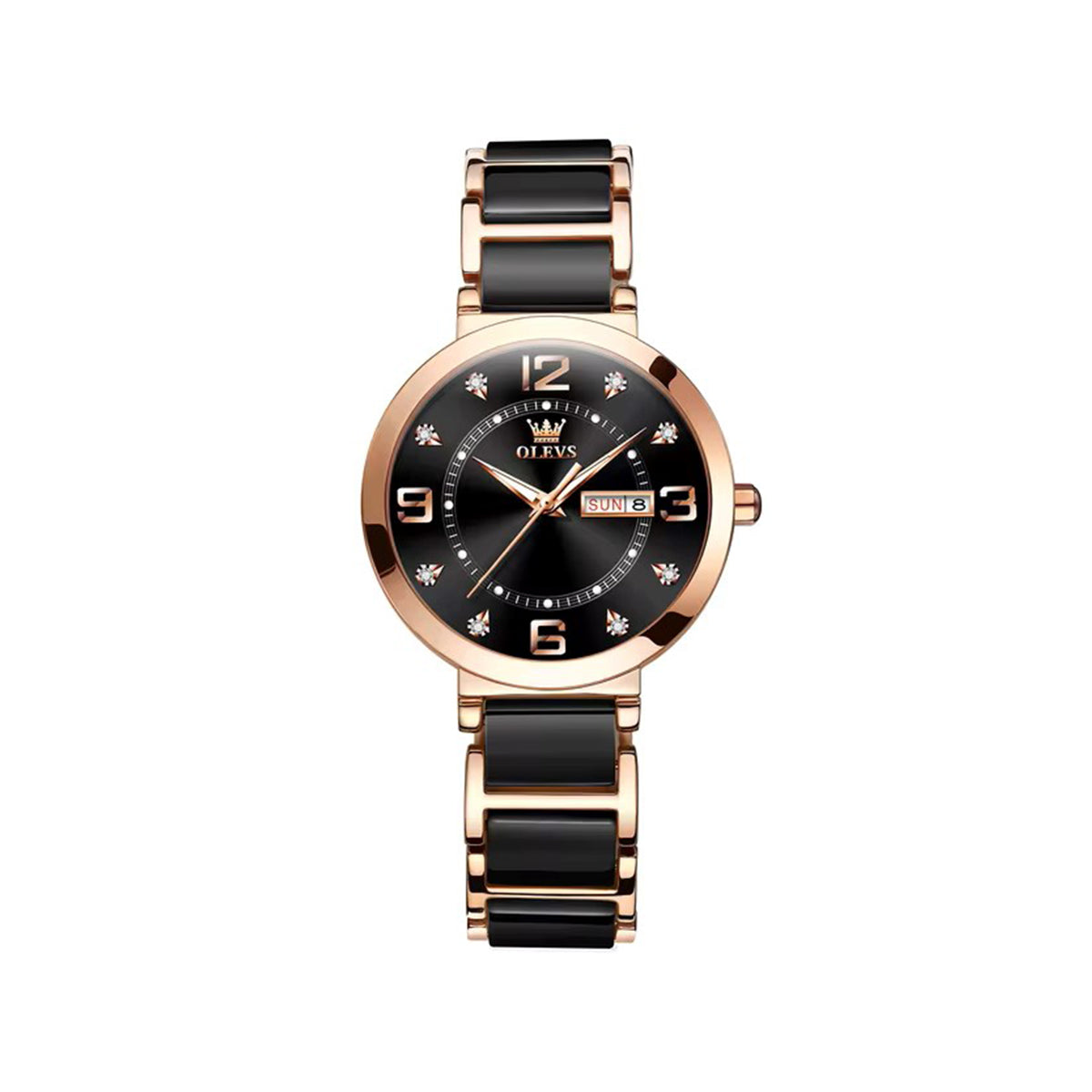 Olevs 5005 Day Date Ceramic Strap Ladies Watch