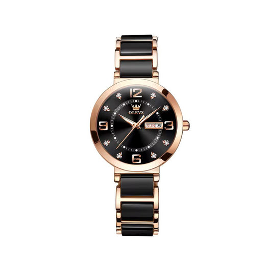 Olevs 5005 Day Date Ceramic Strap Ladies Watch