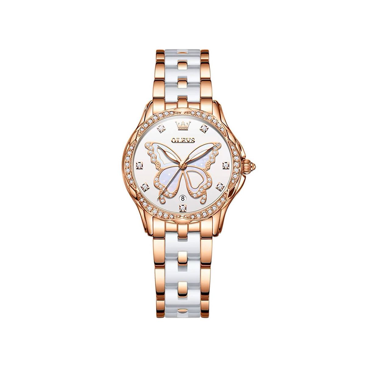 Olevs 5610 Butterfly Dial Ceramic Strap Ladies Watch-White