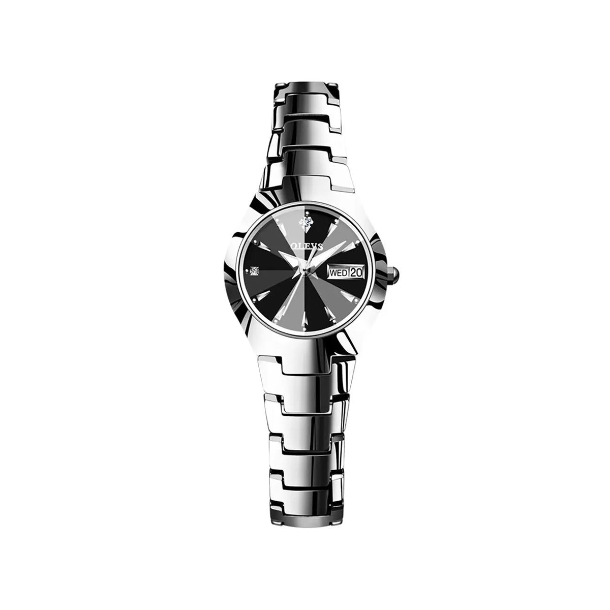OLEVS 8697 Ceramic Quartz Tungsten Steel Strap Elegant Fashion Luminous Date Diamond Wristwatch For Women- Silver