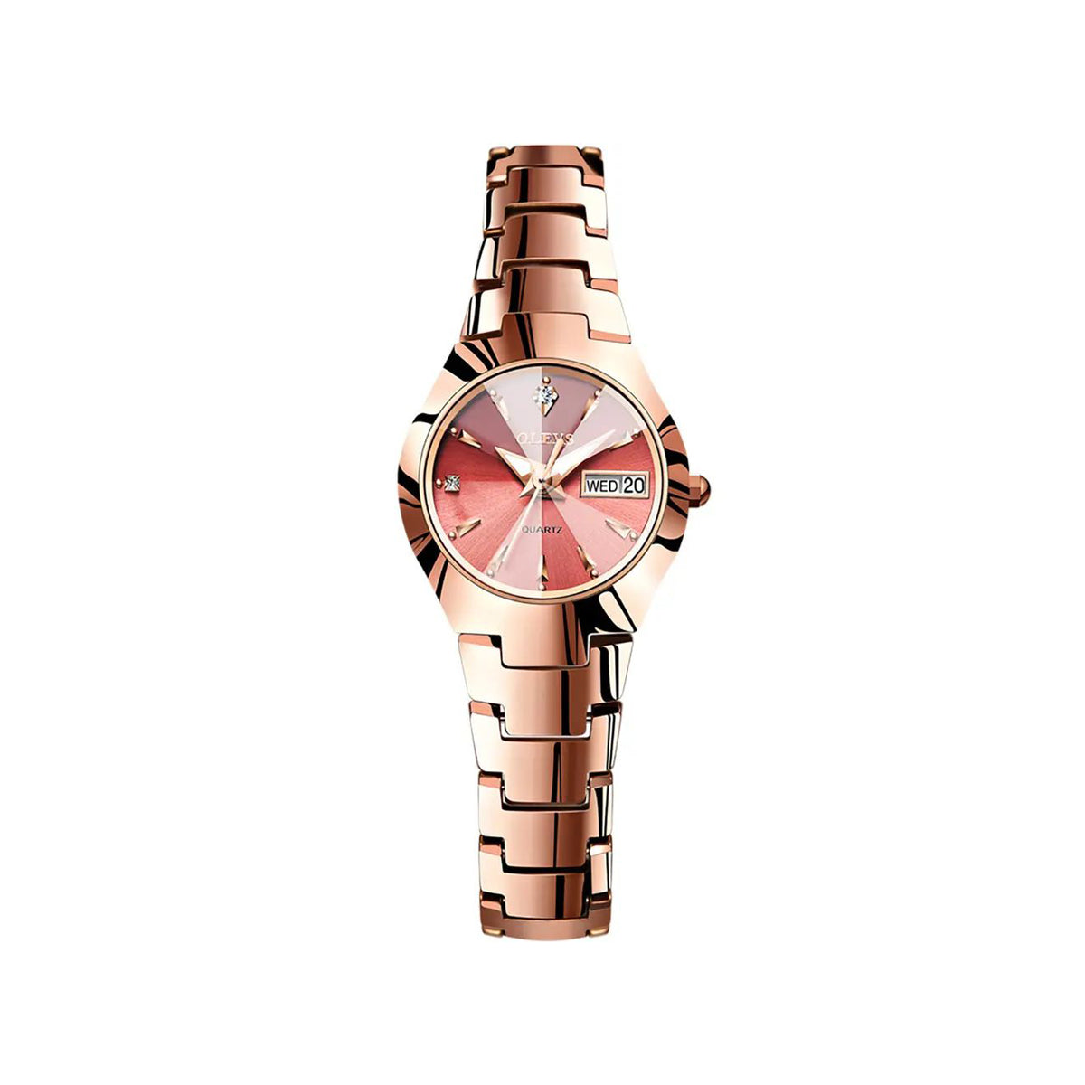OLEVS 8697 Ceramic Quartz Tungsten Steel Strap Elegant Fashion Luminous Date Diamond Wristwatch For Women- Rose Gold