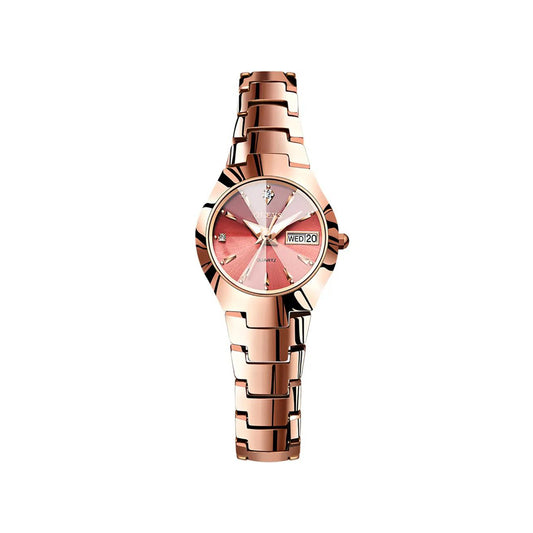 OLEVS 8697 Ceramic Quartz Tungsten Steel Strap Elegant Fashion Luminous Date Diamond Wristwatch For Women- Rose Gold
