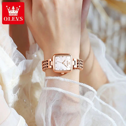 Olevs 9951 Luxury elegant stainless steel fashion Women’s quartz watch- Rose Gold & White