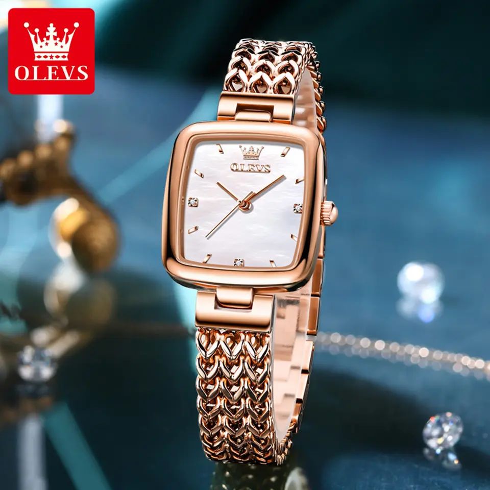 Olevs 9951 Luxury elegant stainless steel fashion Women’s quartz watch- Rose Gold & White