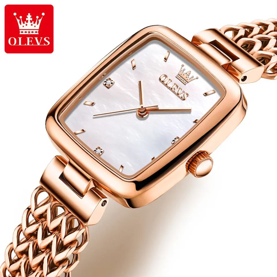Olevs 9951 Luxury elegant stainless steel fashion Women’s quartz watch- Rose Gold & White
