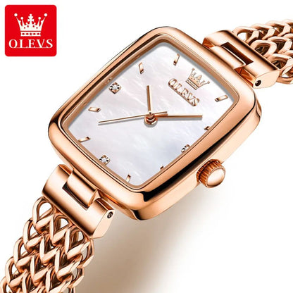 Olevs 9951 Luxury elegant stainless steel fashion Women’s quartz watch- Rose Gold & White