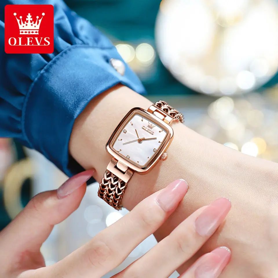 Olevs 9951 Luxury elegant stainless steel fashion Women’s quartz watch- Rose Gold & White