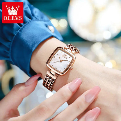 Olevs 9951 Luxury elegant stainless steel fashion Women’s quartz watch- Rose Gold & White