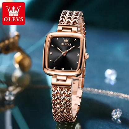 Olevs 9951 Luxury elegant stainless steel fashion Women’s quartz watch- Rose Gold & Black