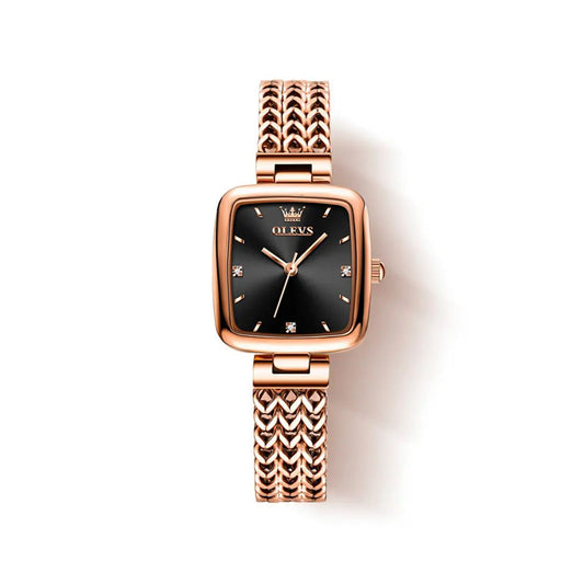 Olevs 9951 Luxury elegant stainless steel fashion Women’s quartz watch- Rose Gold & Black