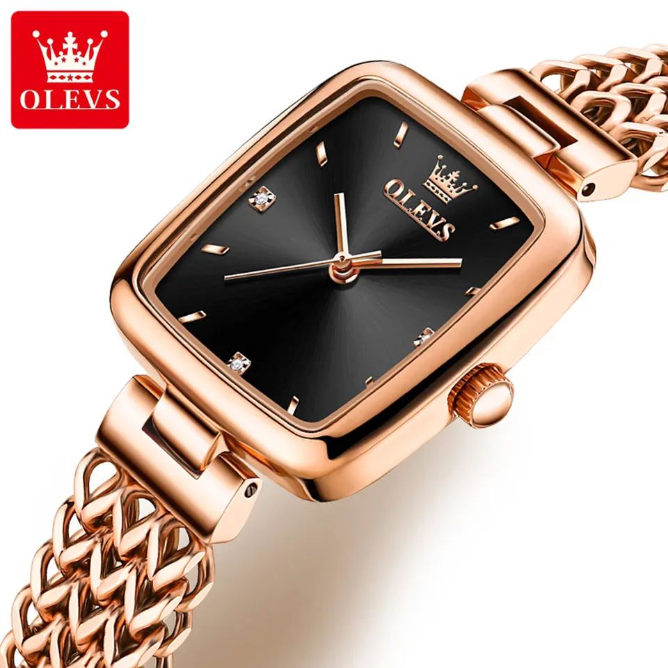 Olevs 9951 Luxury elegant stainless steel fashion Women’s quartz watch- Rose Gold & Black