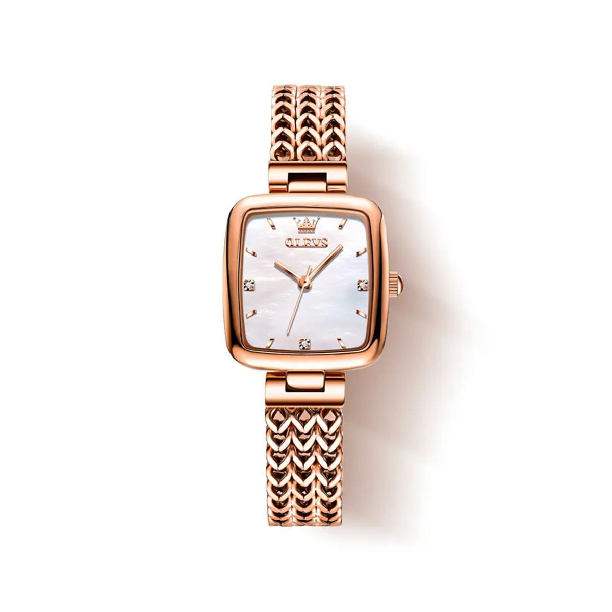 Olevs 9951 Luxury elegant stainless steel fashion Women’s quartz watch- Rose Gold & White