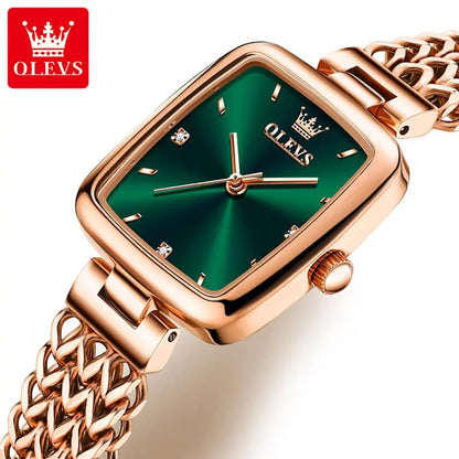 Olevs 9951 Luxury elegant stainless steel fashion Women’s quartz watch- Rose Gold & Green