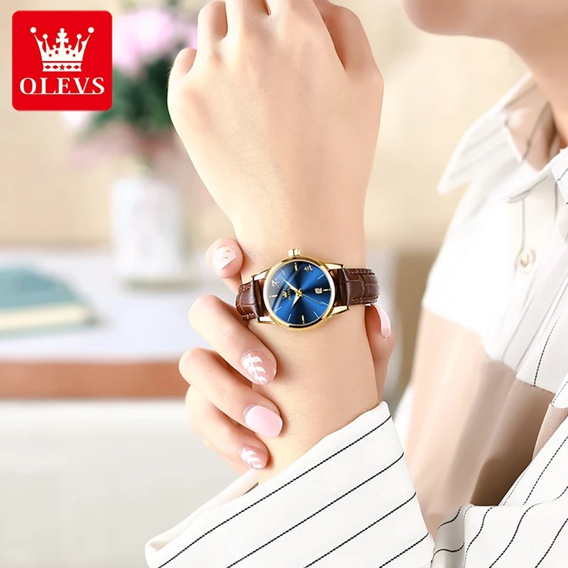 Olevs 2865 Luxury Fashion Belt Watch For Women- Brown Gold & Blue