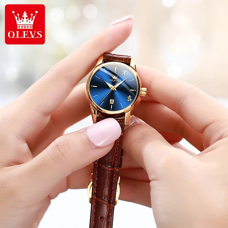 Olevs 2865 Luxury Fashion Belt Watch For Women- Brown Gold & Blue