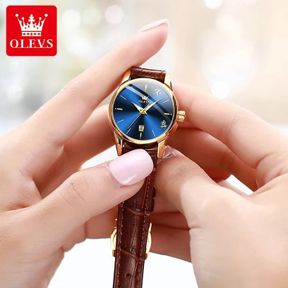 Olevs 2865 Luxury Fashion Belt Watch For Women- Brown Gold & Blue