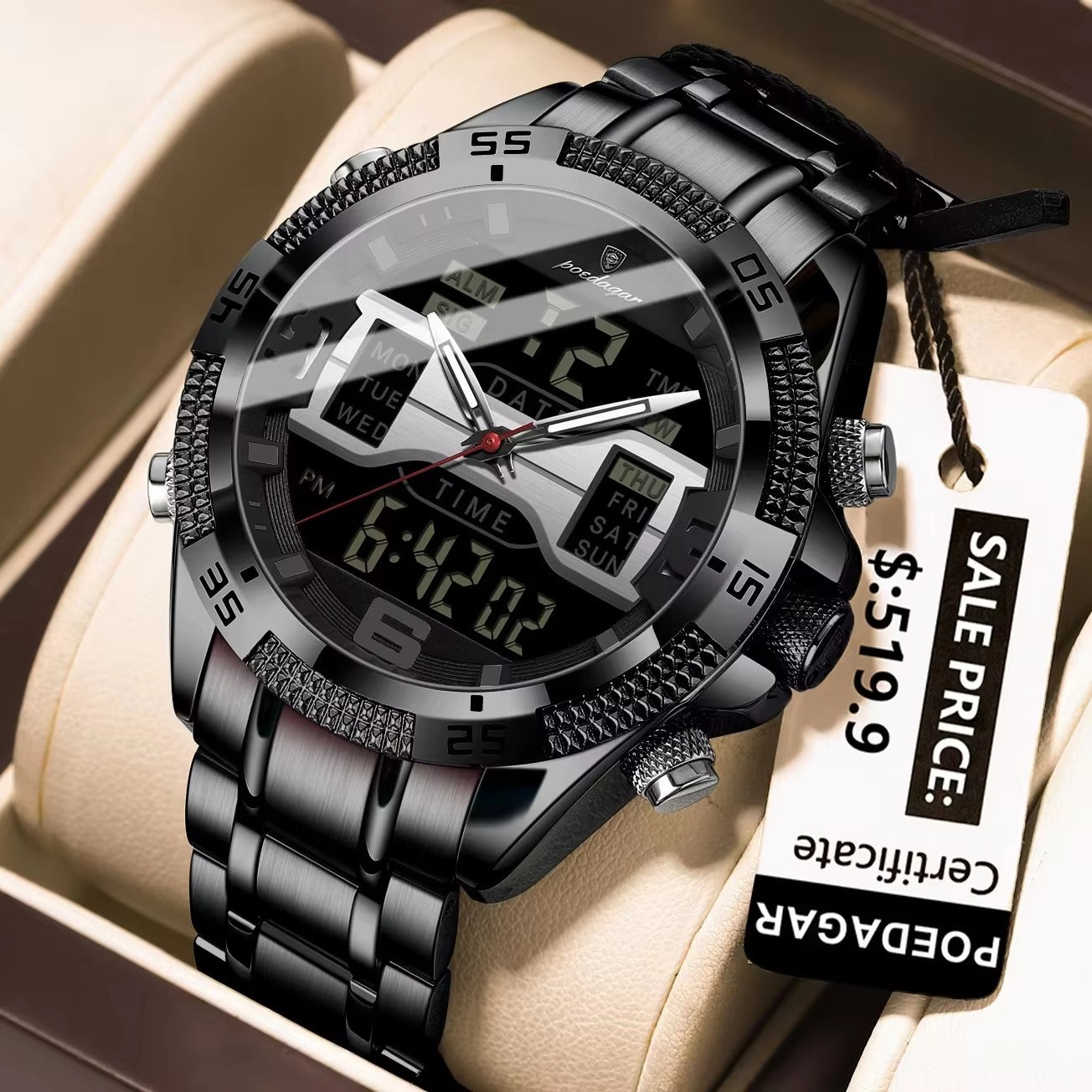 POEDAGAR 103 Luxury Sports Dual Time Men's Watches-Black