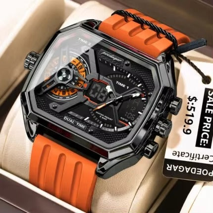 POEDAGAR 106 New Edgy Dual Display Silicone Strap Men's Watch-Orange