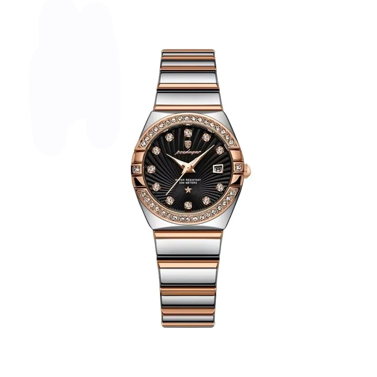 POEDAGAR 302 Luxury Luminous Stainless Steel Ladies Watch-Rose Gold Black