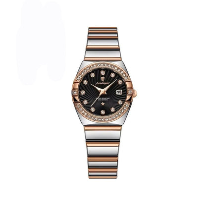 POEDAGAR 302 Luxury Luminous Stainless Steel Ladies Watch-Rose Gold Black