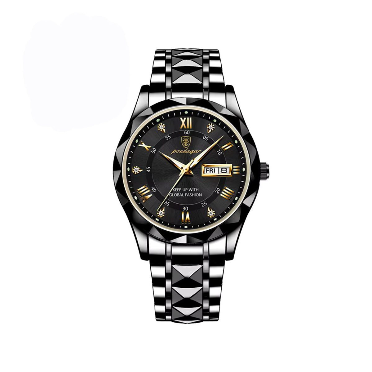 POEDAGAR 615 Quartz Luminous Stainless Steel Men's Watch-Black