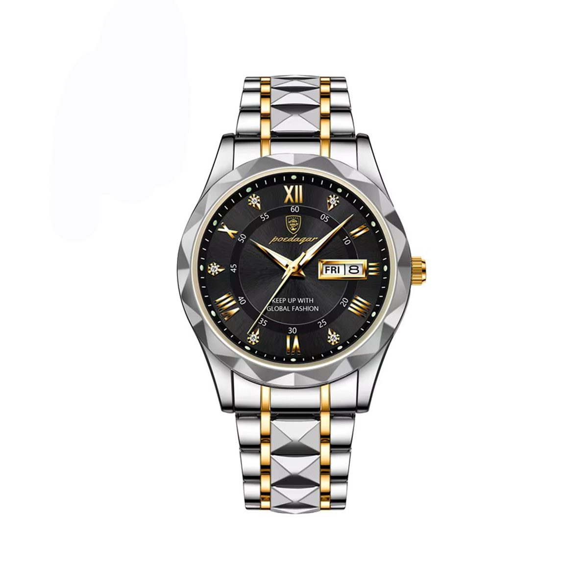 POEDAGAR 615 Quartz Luminous Stainless Steel Men's Watch-Silver Black