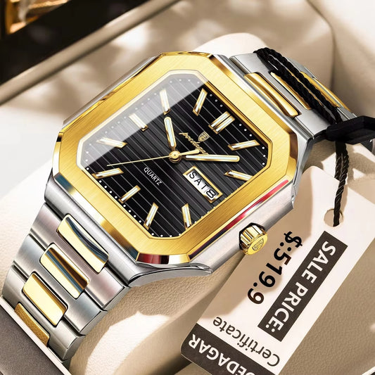 POEDAGAR 672 Casual Luminous Stainless Steel Men's Watch-Gold Black