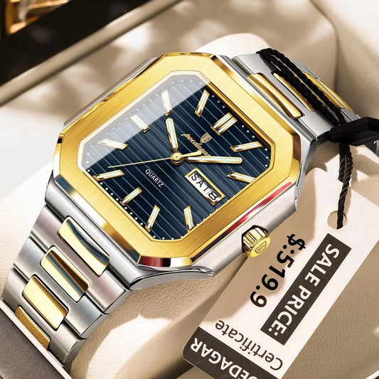 POEDAGAR 672 Casual Luminous Stainless Steel Men's Watch-Gold Blue