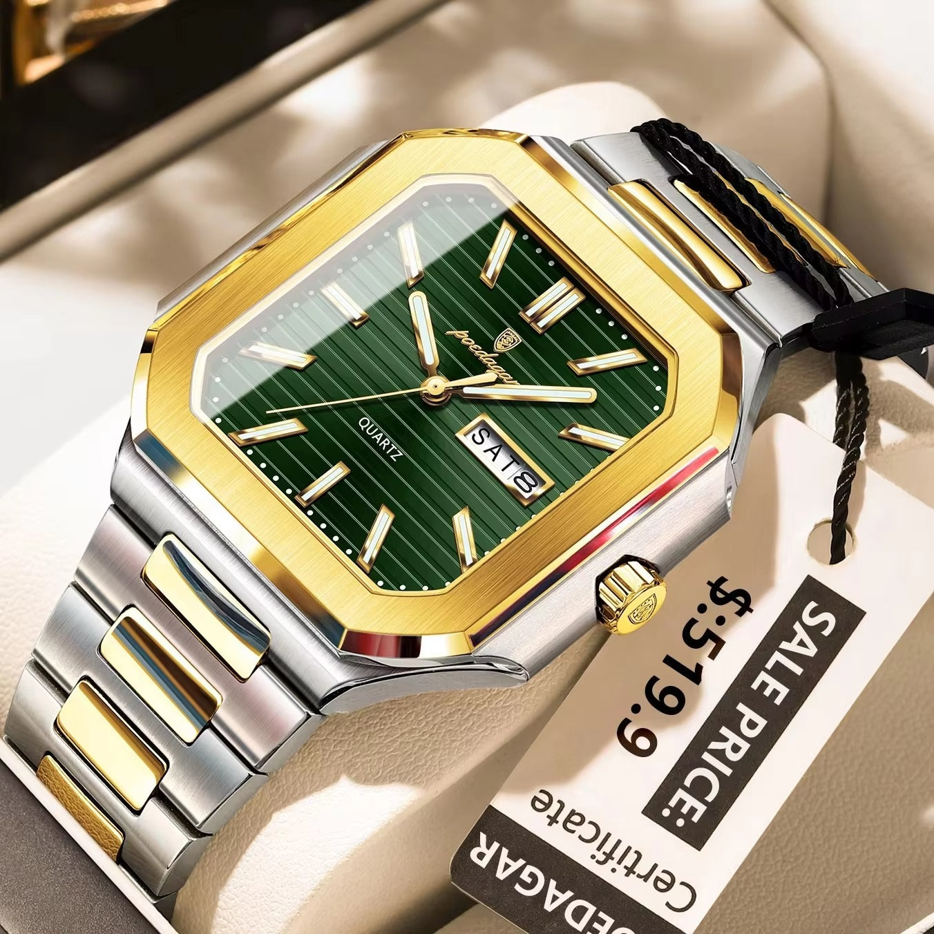 POEDAGAR 672 Casual Luminous Stainless Steel Men's Watch-Gold Green