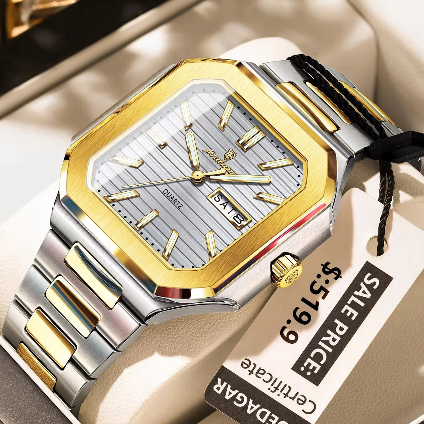 POEDAGAR 672 Casual Luminous Stainless Steel Men's Watch-Gold White