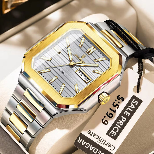 POEDAGAR 672 Casual Luminous Stainless Steel Men's Watch-Gold White
