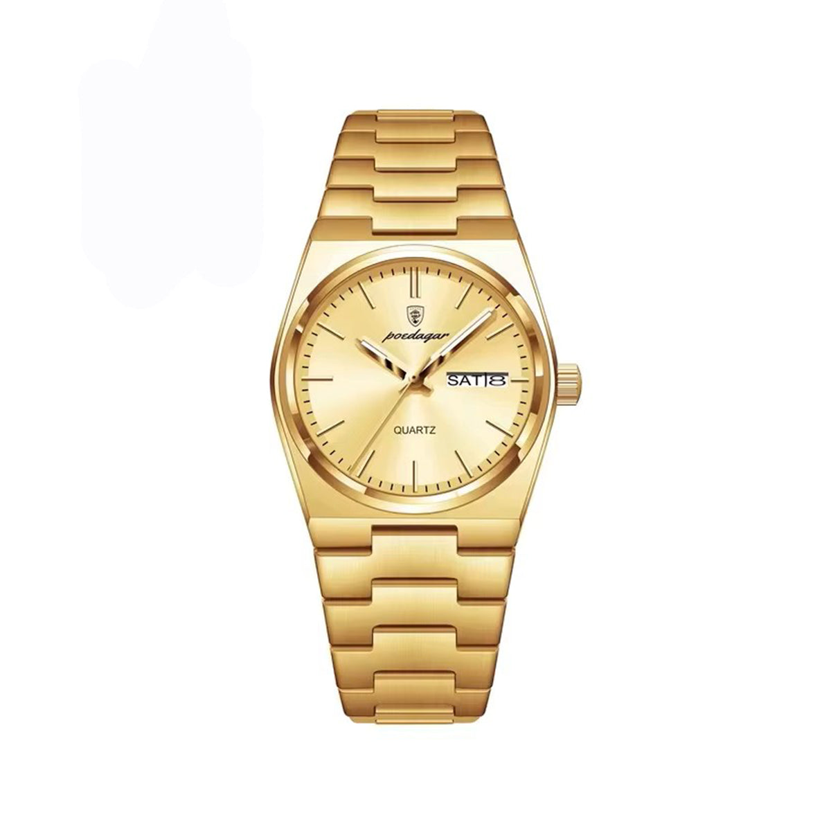 POEDAGAR 786 Simple Stainless Steel Day Date Ladies Watch-Gold
