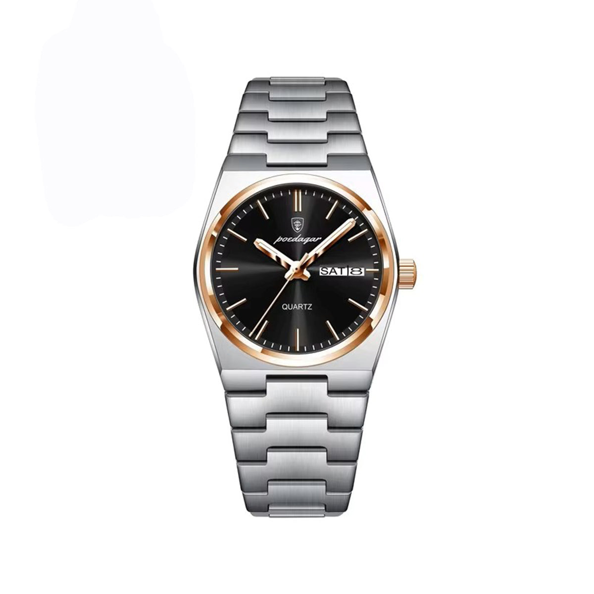 POEDAGAR 786 Simple Stainless Steel Day Date Ladies Watch-Rose Gold Black