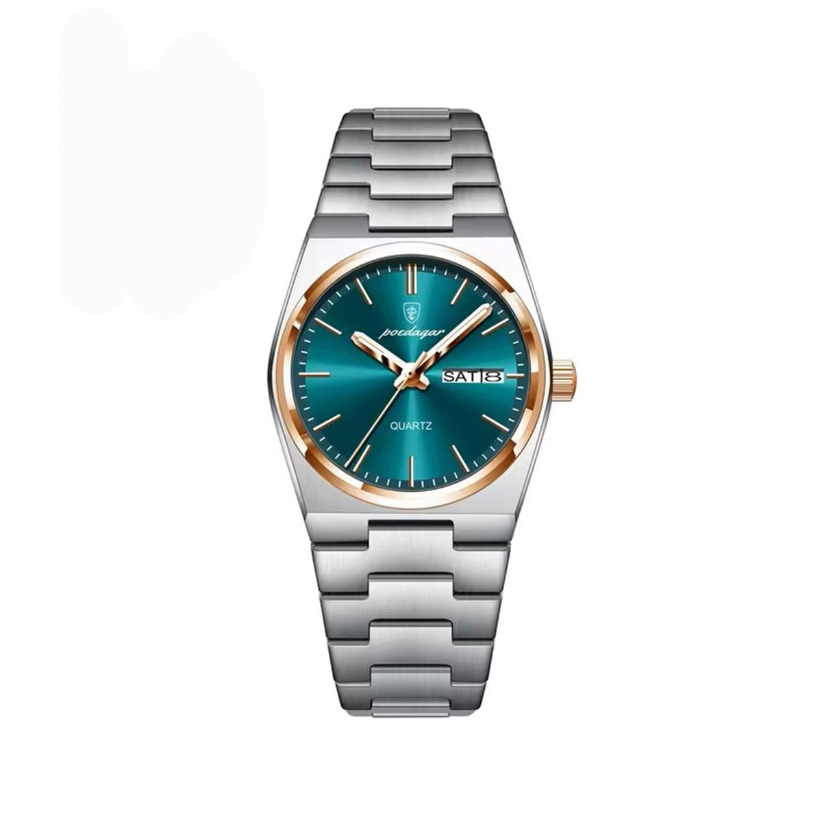 POEDAGAR 786 Simple Stainless Steel Day Date Ladies Watch-Rose Gold Green