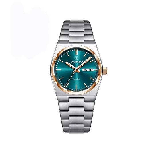 POEDAGAR 786 Simple Stainless Steel Day Date Ladies Watch-Rose Gold Green