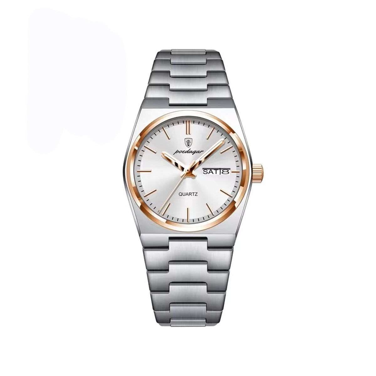 POEDAGAR 786 Simple Stainless Steel Day Date Ladies Watch-Rose Gold White