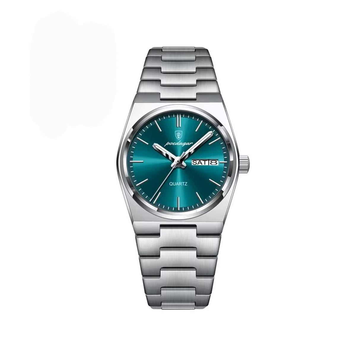 POEDAGAR 786 Simple Stainless Steel Day Date Ladies Watch-Silver Green