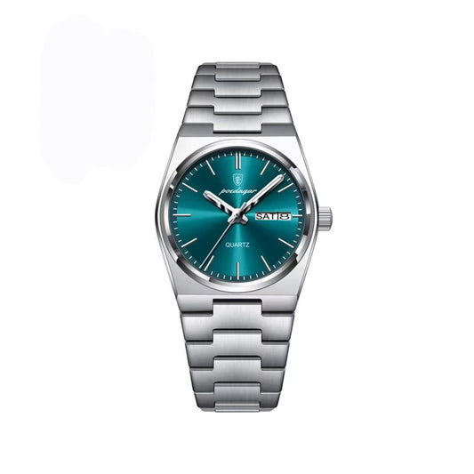 POEDAGAR 786 Simple Stainless Steel Day Date Ladies Watch-Silver Green