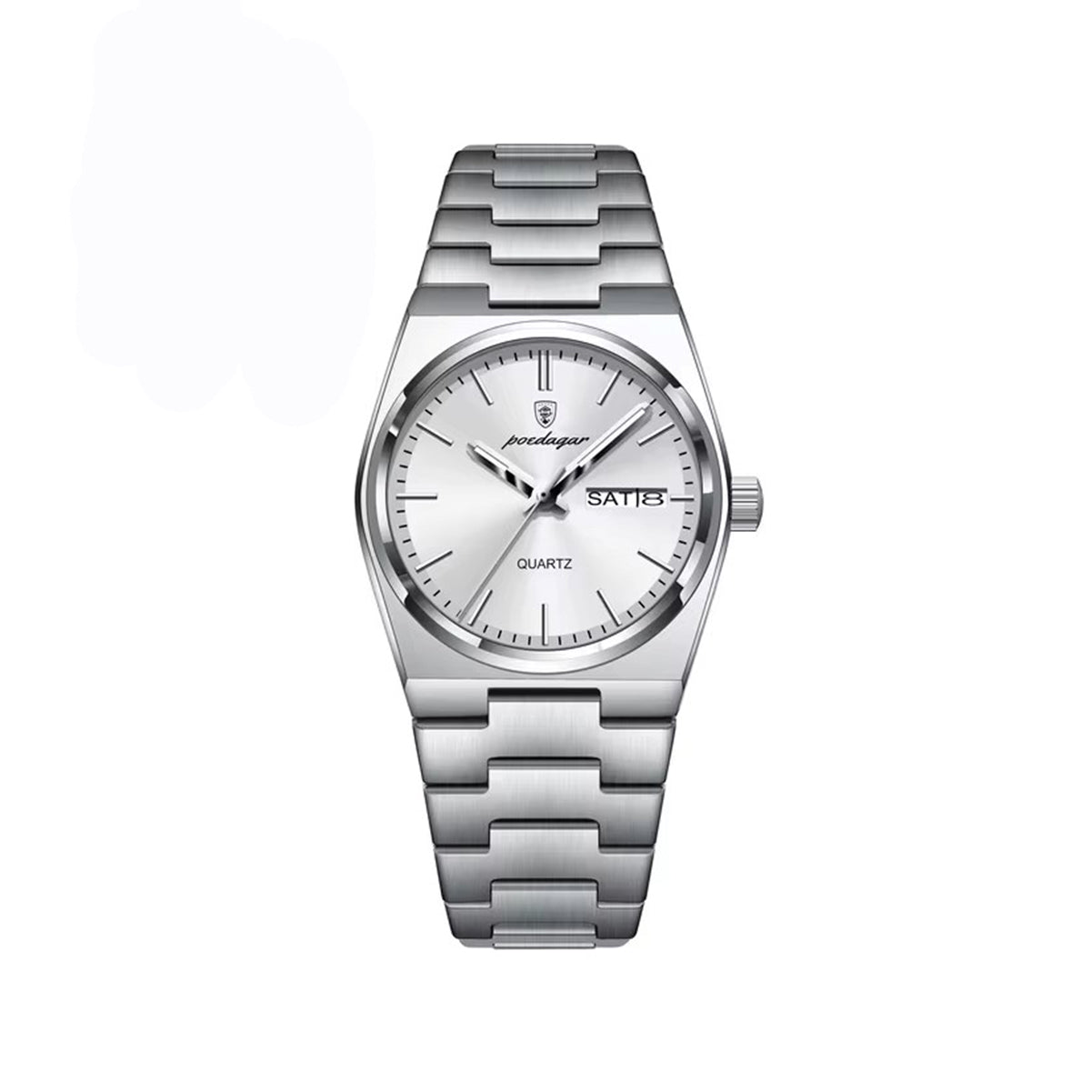 POEDAGAR 786 Simple Stainless Steel Day Date Ladies Watch-Silver