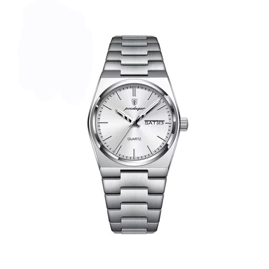 POEDAGAR 786 Simple Stainless Steel Day Date Ladies Watch-Silver