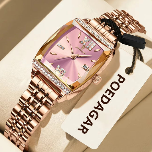 POEDAGAR 795 Luxury Fashion Crystal Stone Ladies Watch-Rose Pink