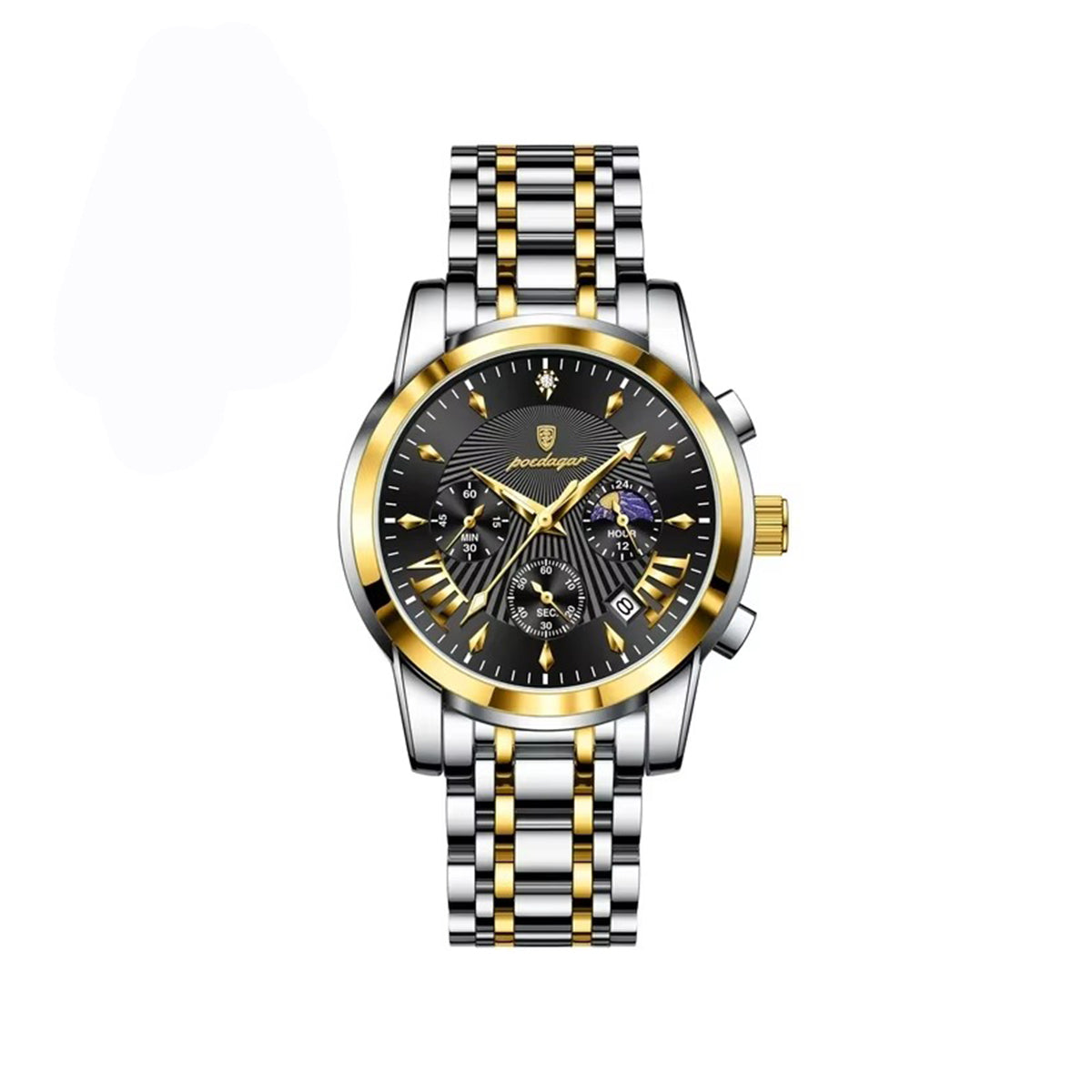 POEDAGAR 813 Luminous Date Chronograph Men's Watch-Gold Black