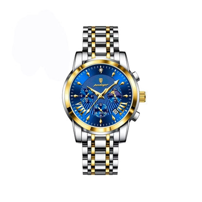 POEDAGAR 813 Luminous Date Chronograph Men's Watch-Gold Blue