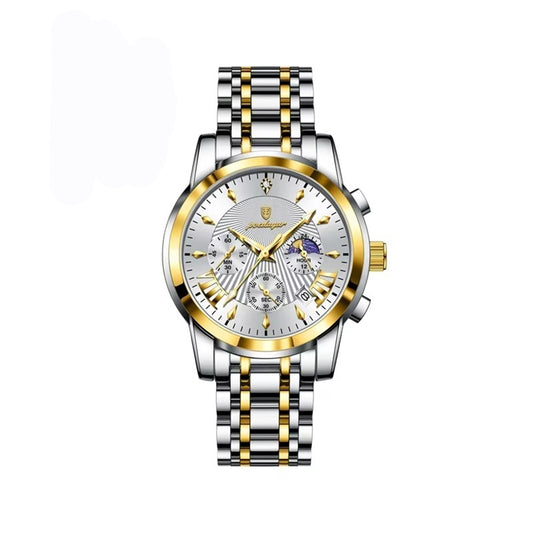 POEDAGAR 813 Luminous Date Chronograph Men's Watch-Gold White