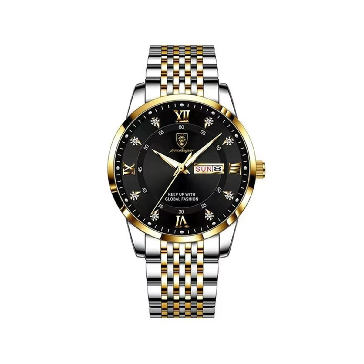 POEDAGAR 836 New Classical Style Quartz Watch For Men-Gold Black