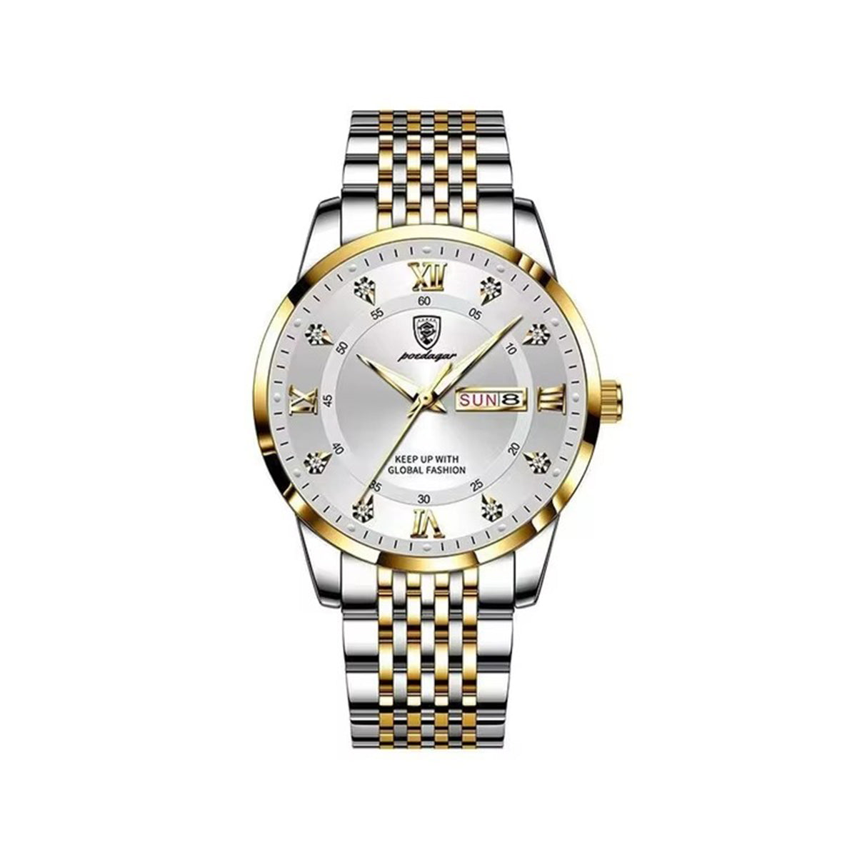 POEDAGAR 836 New Classical Style Quartz Watch For Men-Gold White