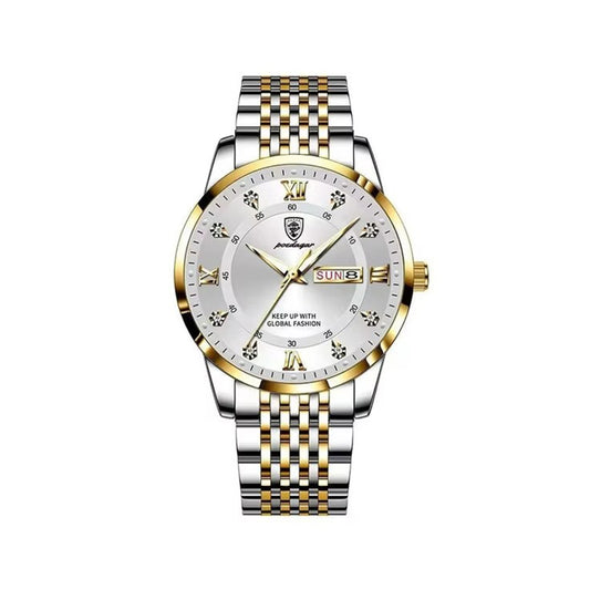 POEDAGAR 836 New Classical Style Quartz Watch For Men-Gold White