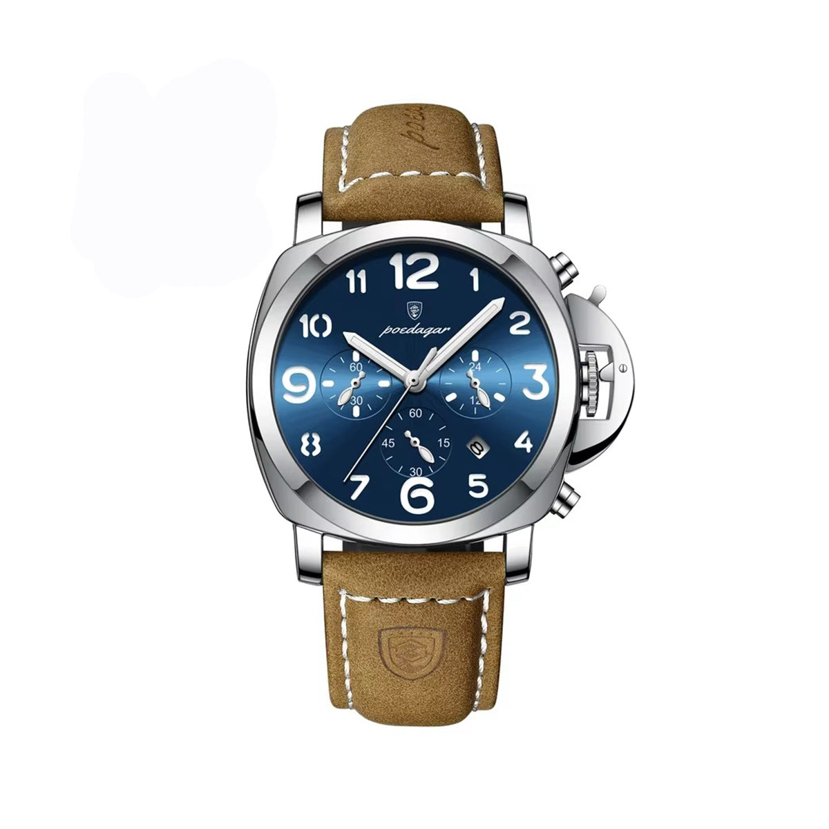 POEDAGAR 859 Luxury Sports Leather Strap Men's Watch-Silver Blue