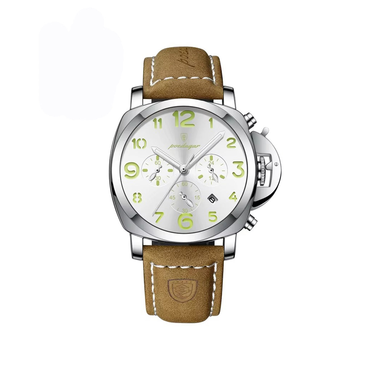 POEDAGAR 859 Luxury Sports Leather Strap Men's Watch-Silver Gold